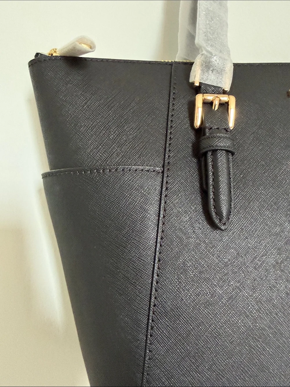 Michael Kors Black Leather Tote with Gold Hardware